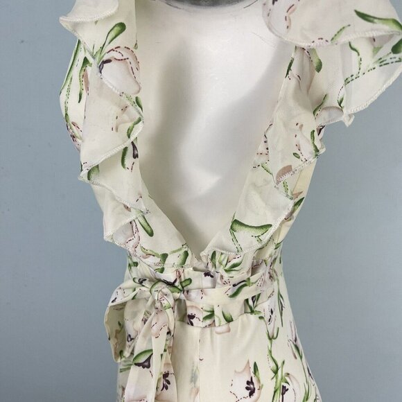 Boohoo Sleeveless Floral Frill Wrap Maxi Dress US 10 Ivory Cocktail Resort - Picture 8 of 14